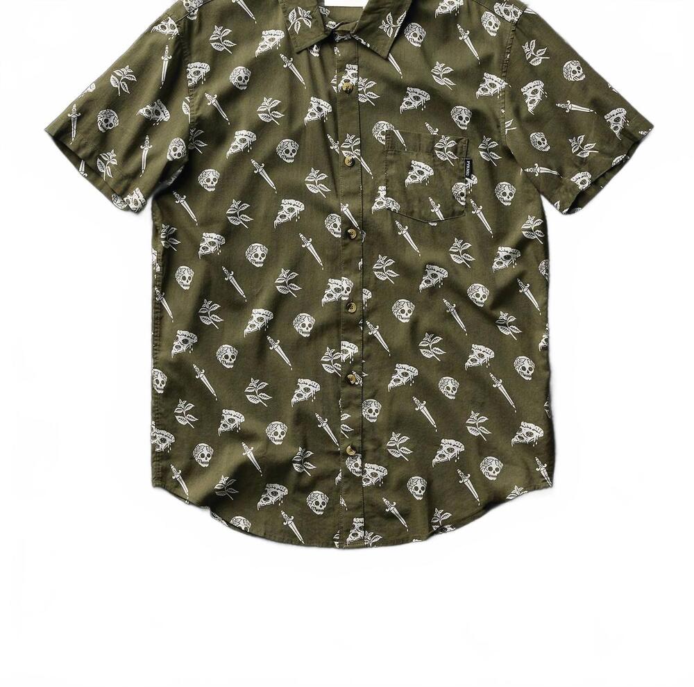NEW PYKNIC unisex - pizza slayer button-up shirt in olive